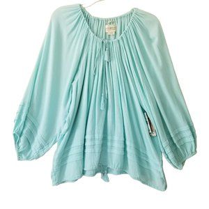 Denim & Supply Ralph Lauren Boho Mint Green Tassel Gauzy Balloon Sleeves Top XL